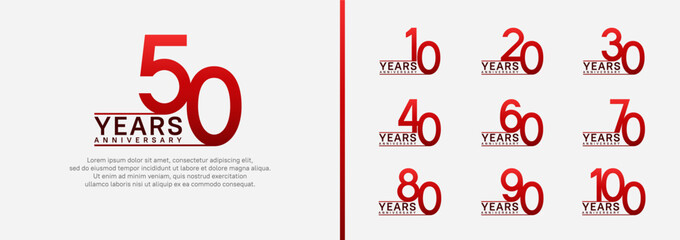 set of anniversary logo style. vector design red color for celebration