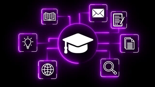  Glowing neon AI-powered teaching solutions concept on the transparent background. Intelligent tutoring systems and personalized learning. Motion graphics of tutoring idea.4k video animation,