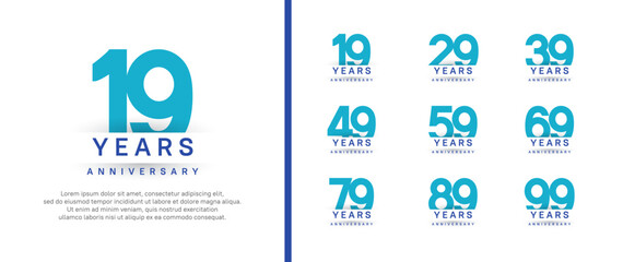set of anniversary logo style. vector design blue color for celebration