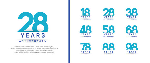 set of anniversary logo style. vector design blue color for celebration