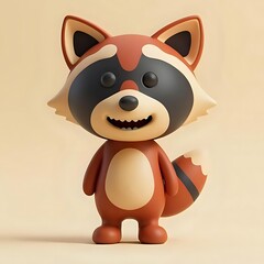 Cheerful cartoon raccoon character standing on a plain background with a big smile