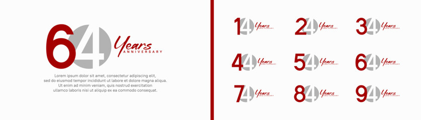 set of anniversary logo style with handwriting. vector design red and grey color for celebration