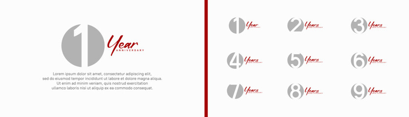 set of anniversary logo style with handwriting. vector design red and grey color for celebration