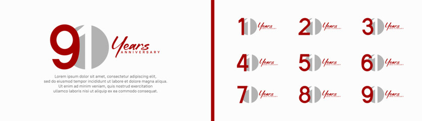 set of anniversary logo style with handwriting. vector design red and grey color for celebration