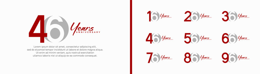 set of anniversary logo style with handwriting. vector design red and grey color for celebration