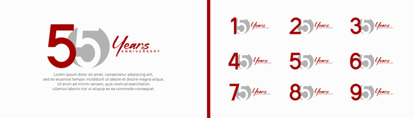 set of anniversary logo style with handwriting. vector design red and grey color for celebration