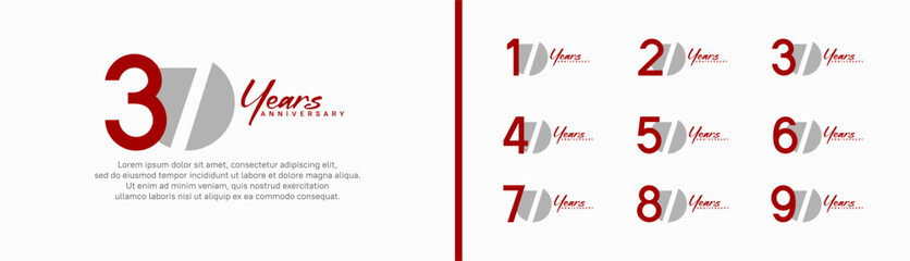 set of anniversary logo style with handwriting. vector design red and grey color for celebration