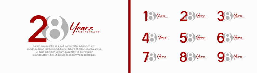 set of anniversary logo style with handwriting. vector design red and grey color for celebration
