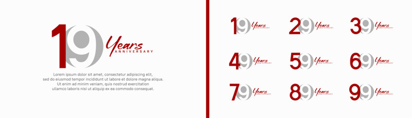 set of anniversary logo style with handwriting. vector design red and grey color for celebration