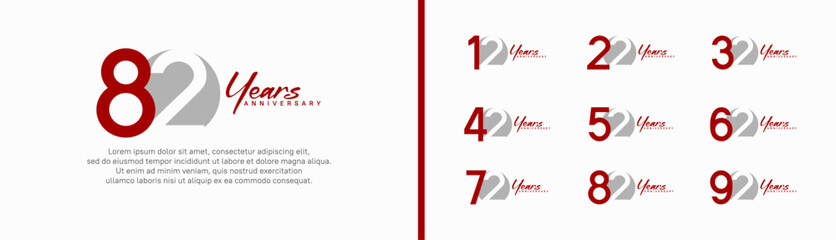set of anniversary logo style with handwriting. vector design red and grey color for celebration