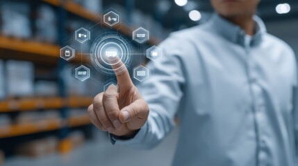 Manager Interacting with Holographic Technology in Modern Warehouse Environment for Efficient Operations