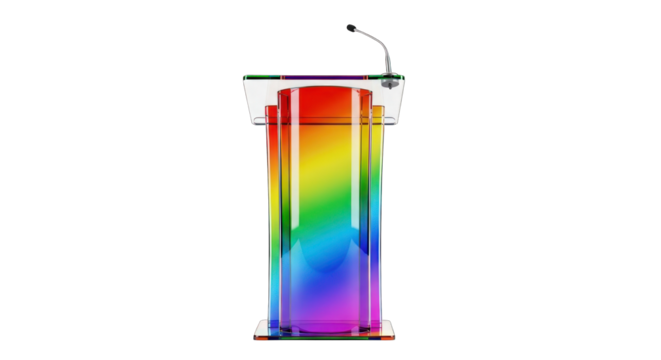 Rainbow Podium with Microphone for Speeches and Presentations.