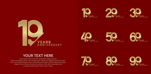 Anniversary logo set vector design, golden color for celebration event
