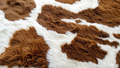 Close-up of a faux fur textile with brown and white mottled pattern