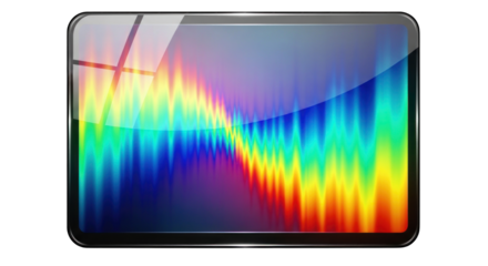 Vibrant abstract sound wave equalizer on a sleek digital screen.