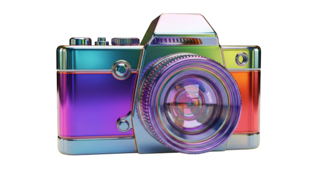 Shiny Rainbow Camera Object Isolated on White Background.