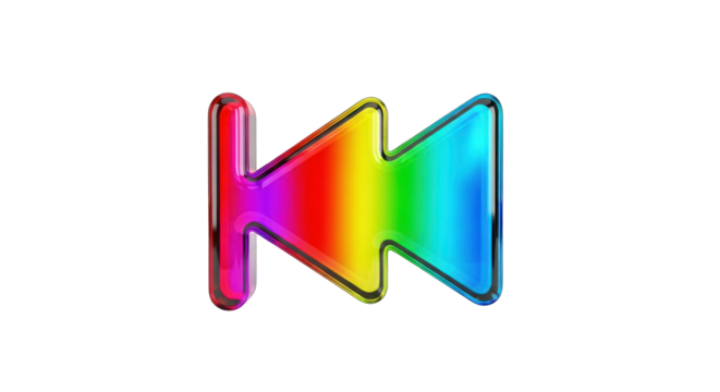 Colorful rewind button icon representing music playback control.