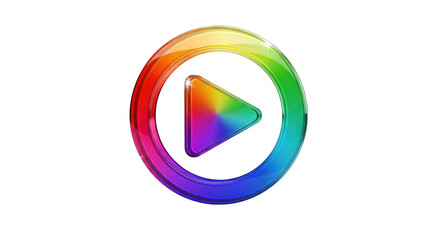 Colorful rainbow gradient play button icon isolated on a white background.