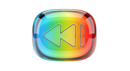 Rainbow Rewind Button Icon Glossy Transparent.