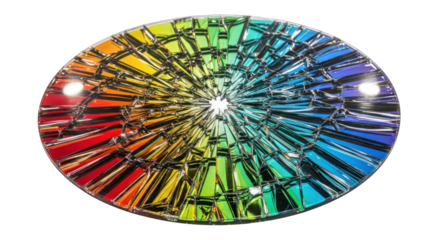 Vibrant Rainbow Oval Abstract Art with Concentric Geometric Patterns.