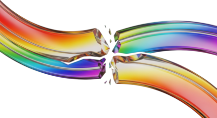 Rainbow liquid stream breaking apart in the middle.