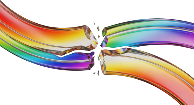 Rainbow liquid stream breaking apart in the middle.