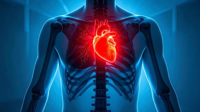 Dynamic human heart animation with glowing vessels for medical education, cardiovascular research and healthcare marketing campaigns