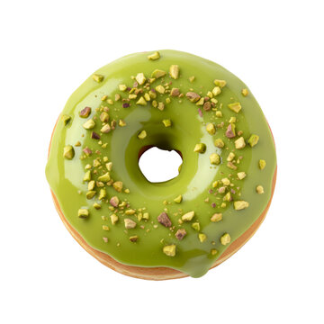 Vibrant green glazed pistachio donut a sweet dessert snack delight isolated transparent background