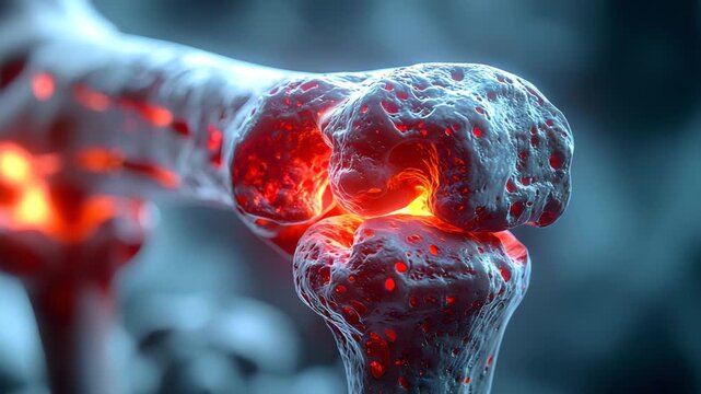 Dynamic bone joint motion with vibrant red glow showcases arthritis pain, perfect for medical education and health awareness campaigns