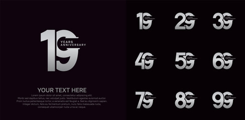 Anniversary logo set vector design, silver color for celebration event