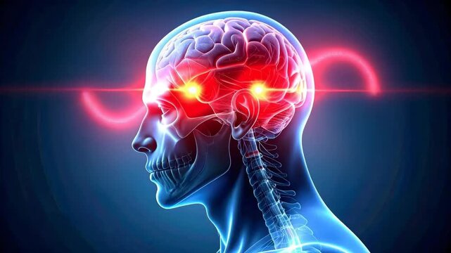 Animated human brain activity and neural pathways, showcasing neurological function and thought processes in dynamic motion graphics for scientific visualization