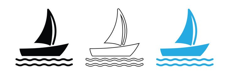 Sailboats sailing on water icons for nautical theme designs and summer fun