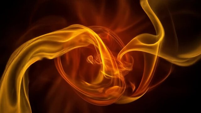 Abstract Glowing Orange Smoke Trails on Black Background Creating Dynamic Energy and Motion