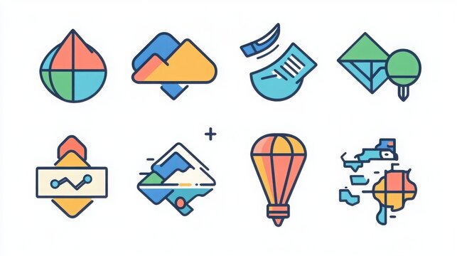 Colorful icon set representing diverse concepts in a modern flat style