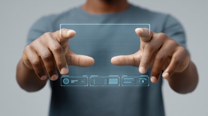 Person Interacting with Holographic Display During Onboarding Process in a Modern Digital Environment