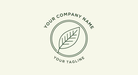Minimalist circular logo design featuring a stylized leaf emblem.