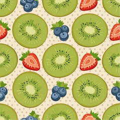 Fototapeta premium Seamless Fruit Pattern with Kiwi and Berries 1.