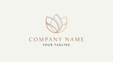 Elegant stylized flower logo with rose gold marble texture.