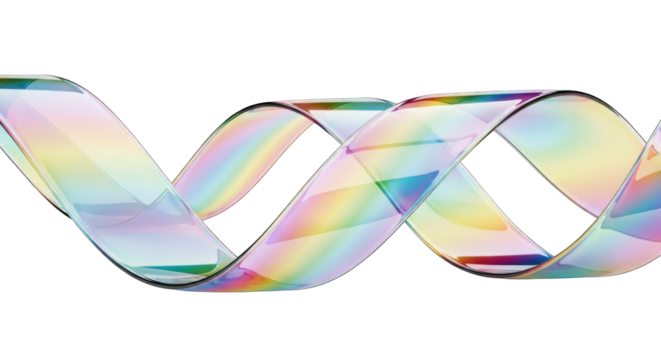Iridescent Ribbon Swirl on White Background.