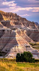 Pastel badlands landscape at sunset