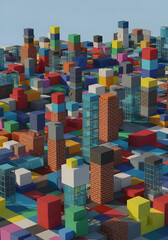 Obraz premium Colorful Abstract Cityscape of Pixelated Cubes