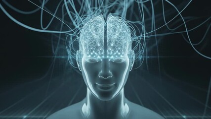 Abstract Human Figure with Glowing Brain and Neural Connections in Blue Tones - Powered by Adobe