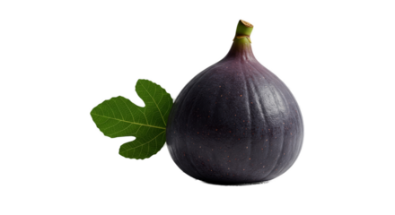 3D Realistic Dark Purple Fig Fruit With Green Leaf Isolated On Transparent Background