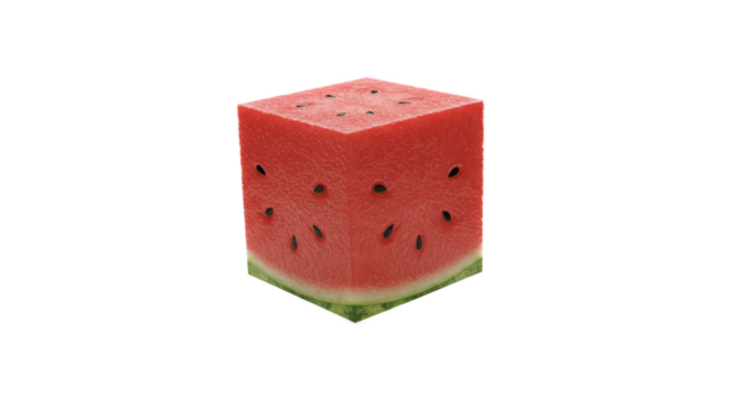3D Realistic Watermelon Cube with Seeds and Green Rind