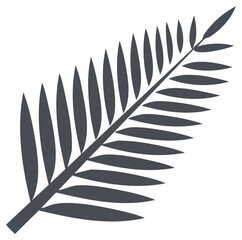 Fototapeta premium Stylized dark gray palm frond silhouette against white background