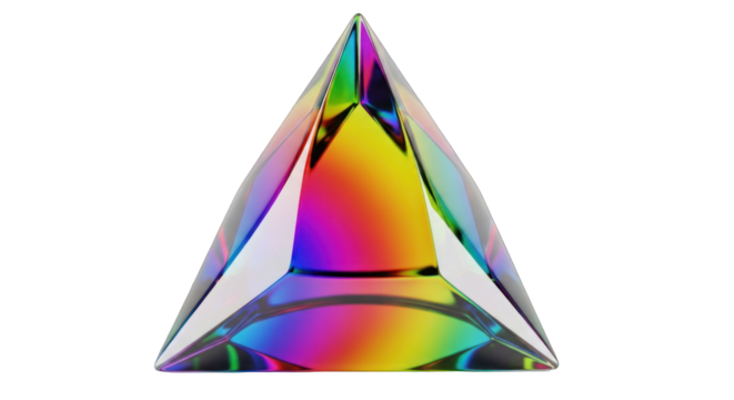 Prism refracting light into rainbow colors.