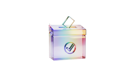 Transparent Ballot Box with Check Mark and Ballot.