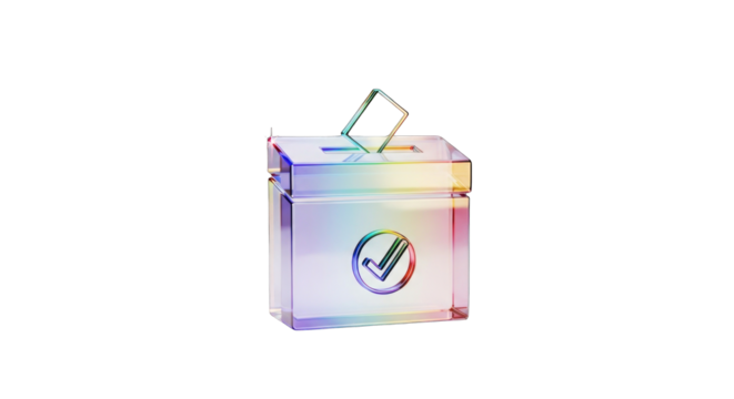 Transparent Ballot Box with Check Mark and Ballot.