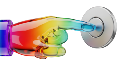 Colorful hand pressing a button creative and vibrant.