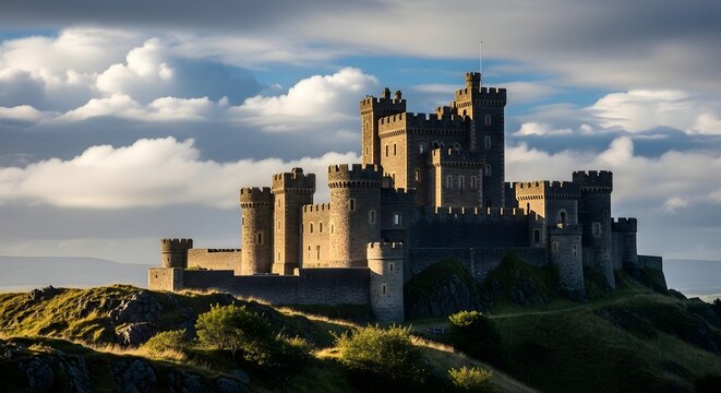 Majestic castle architecture fortress medieval landmark historic building tourism travel destination view